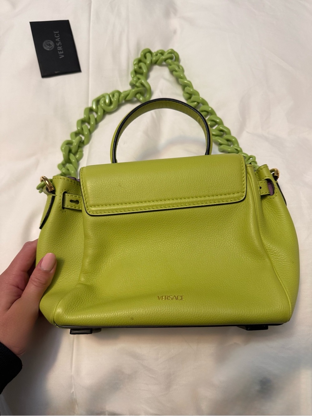 Versace La Medusa Small Top Handle Satchel in Lime - Picture 5 of 6